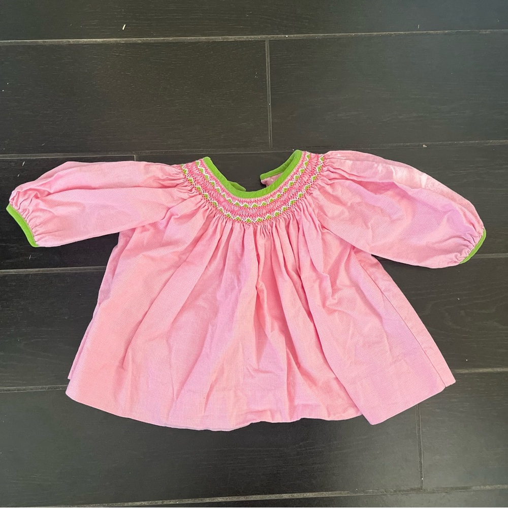 Petit Ami Pink and Green Smocked Dress